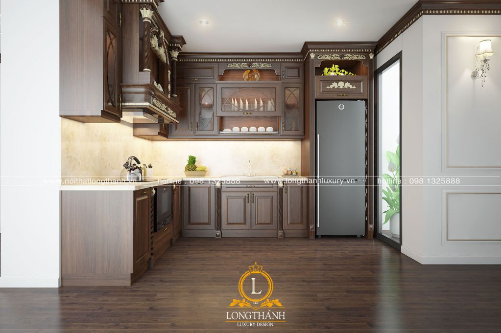 Thiết kế tủ bếp cho không gian nhà chung cư phong cách tân cổ điển