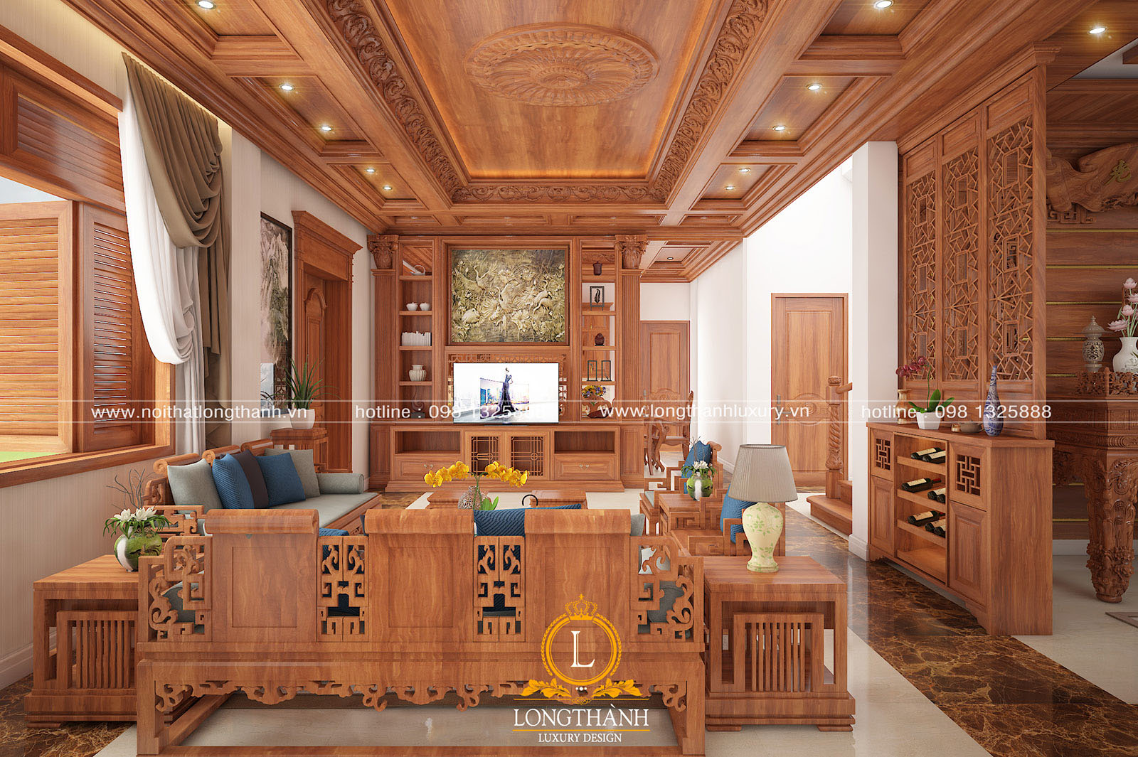 Mẫu thiết kế nội thất tân cổ điển gỗ tự nhiên cho biệt thự