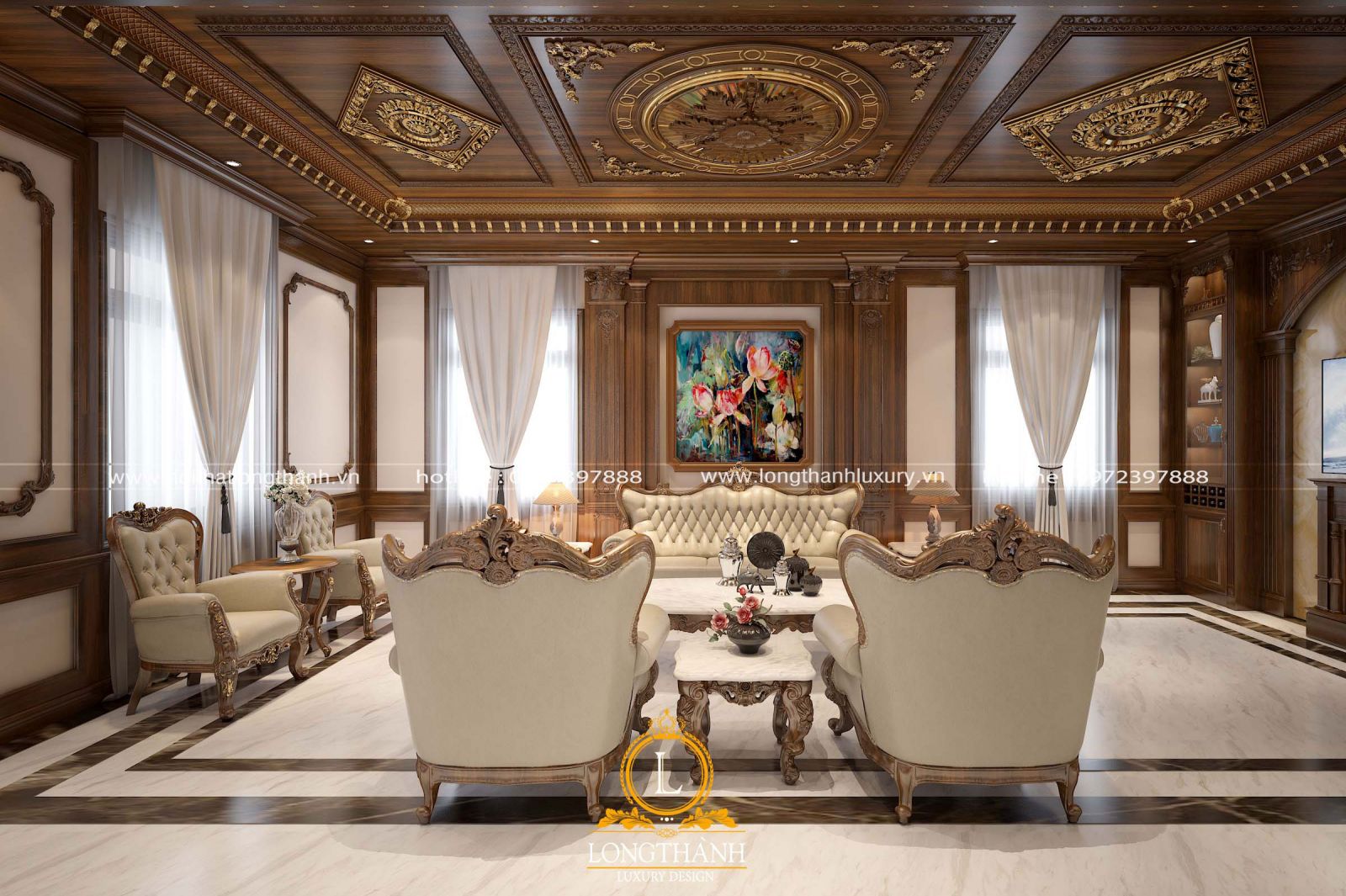 Thiết kế nội thất tân cổ điển phòng khách đậm chất Quý tộc cho nhà biệt thự rộng