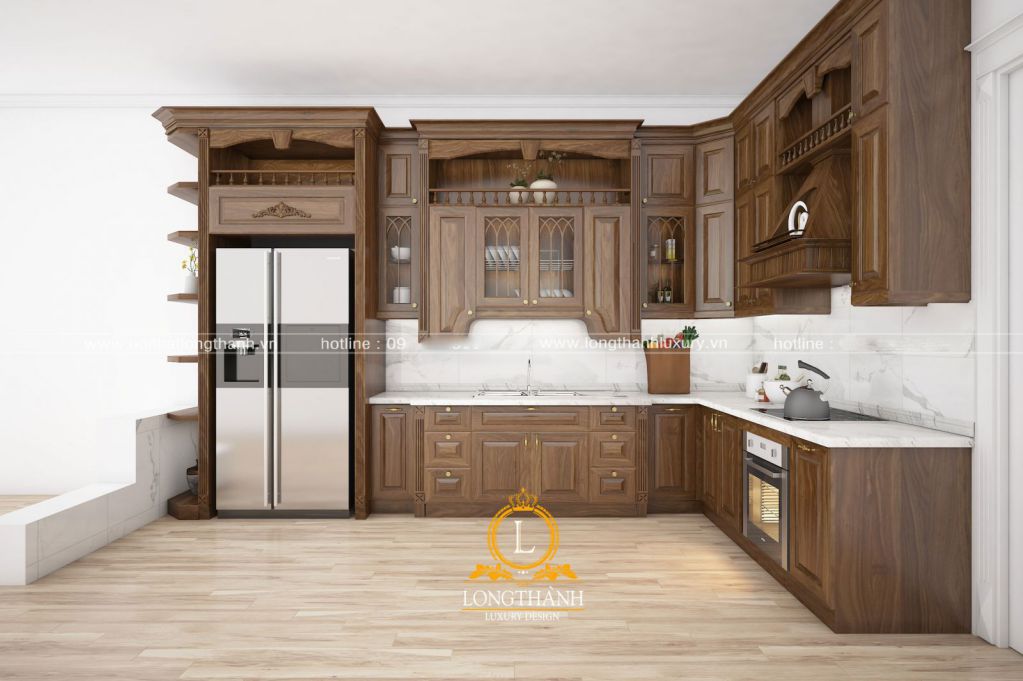 Thiết kế phòng bếp và tru bếp hiện đại cho nhà phố bằng gỗ Sồi tự nhiên