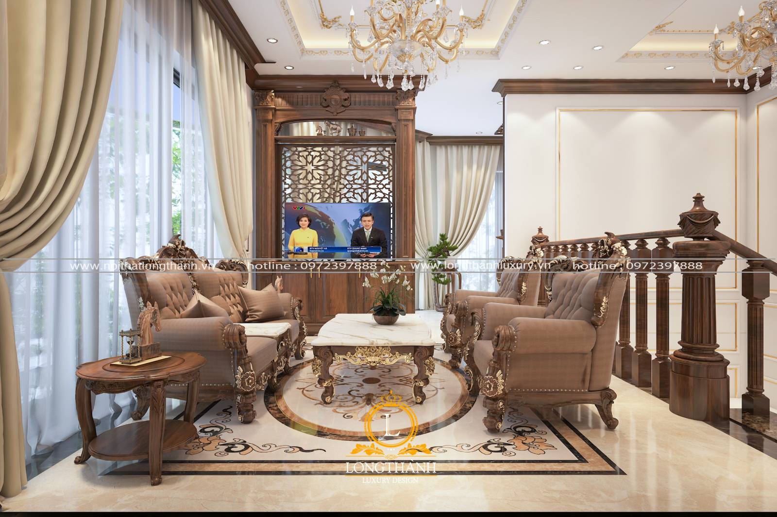 Ghế sofa văng phong cách tân cổ điển sang trọng cho phòng khách