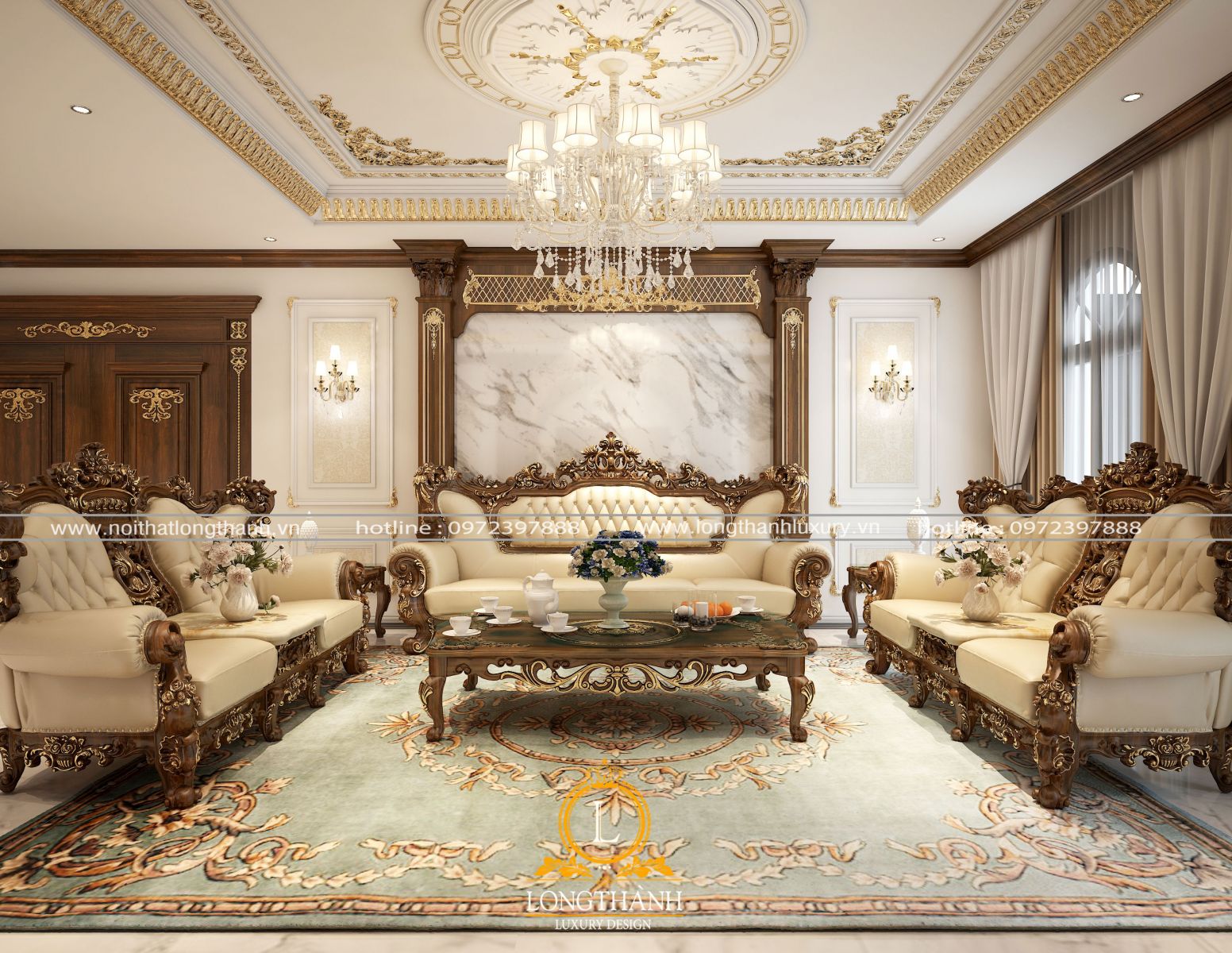 Bộ sofa tân cổ điển được nhiều gia đình lựa chọn sử dụng trong không gian nội thất phòng khách nhà ống