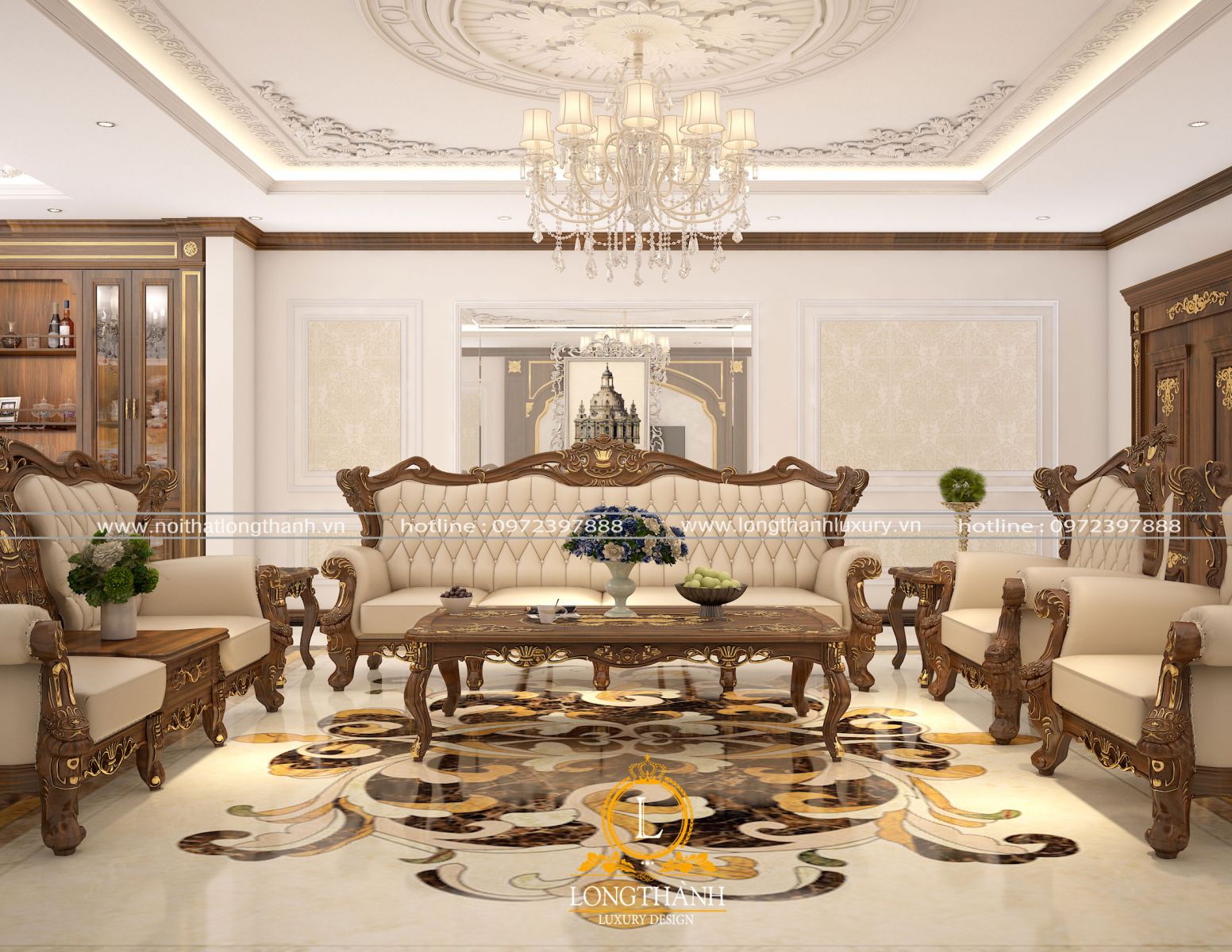 Bộ sofa tân cổ điển được thiết kế  sang trọng và tinh tế cho phòng khách