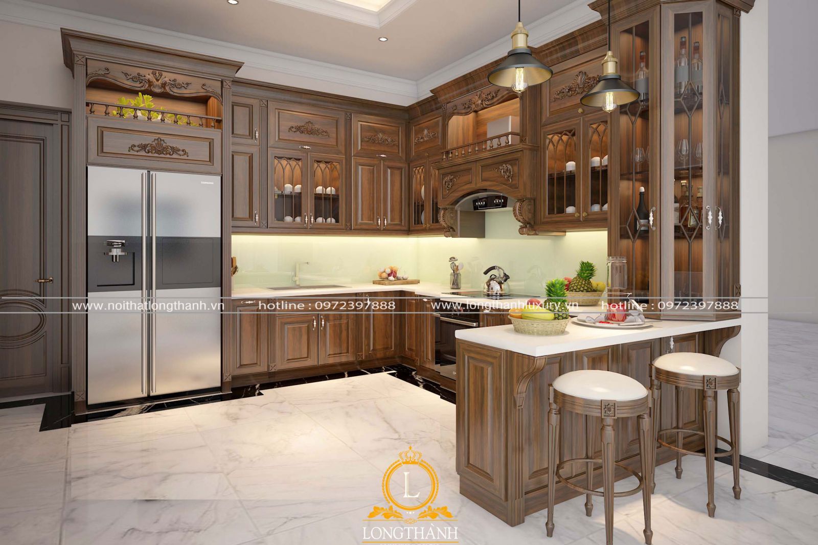 Bộ tủ bếp đẹp được thiết kế tích hợp đầy đủ công năng cho nhà bếp tiện nghi 