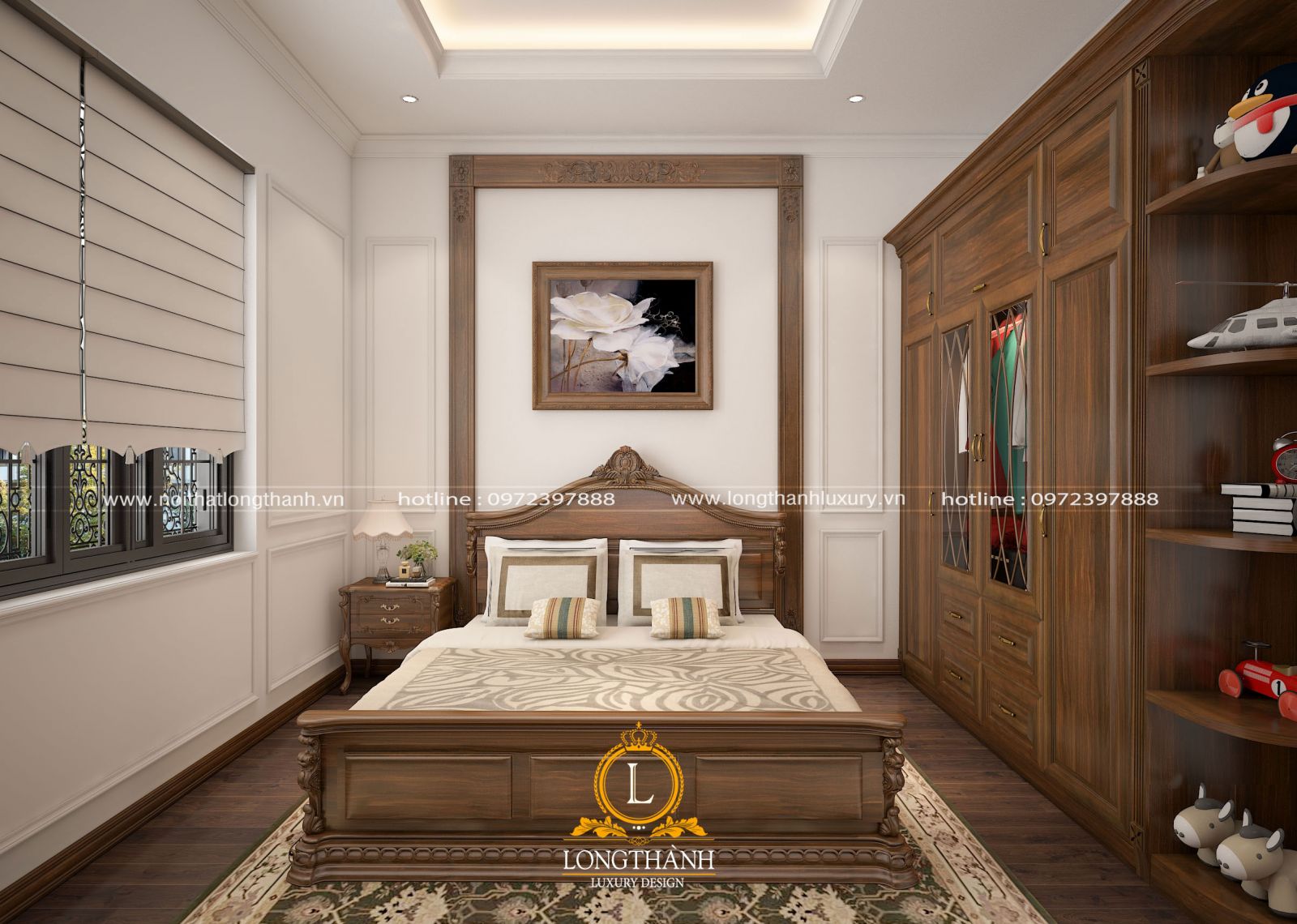 Không gian phòng ngủ cao cấp được sử dụng nội thất  hoàn toàn từ chất lượng gỗ tự nhiên