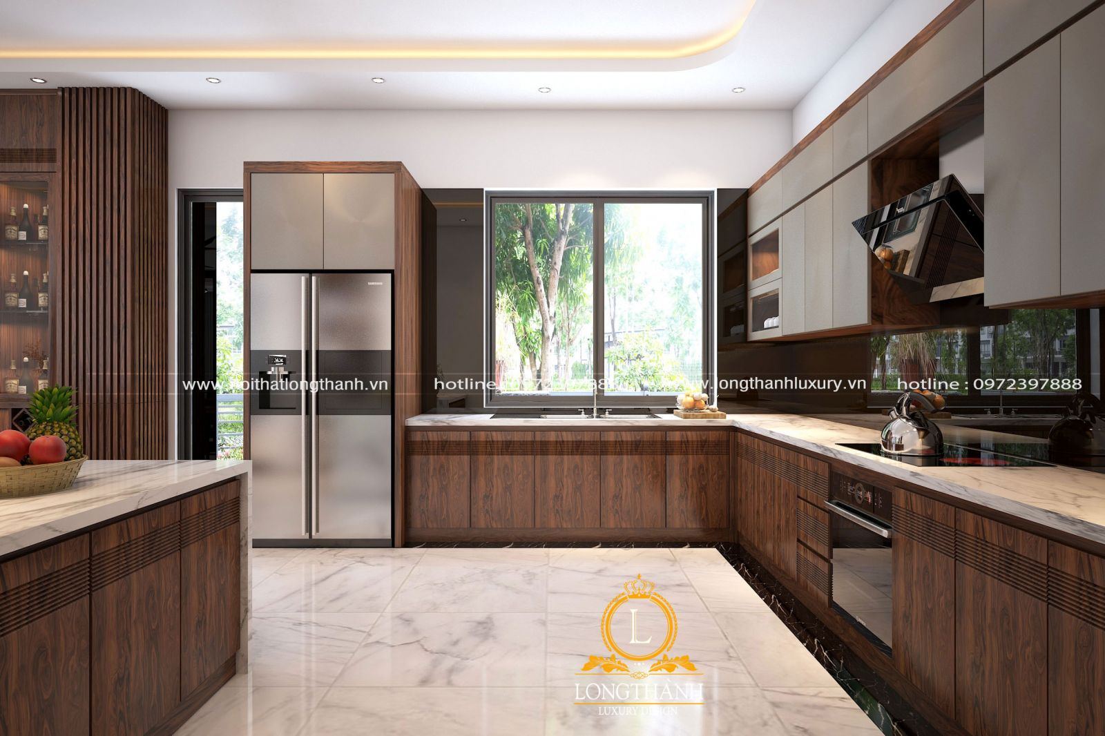 Tủ bếp gỗ tự nhiên mang đến vẻ đẹp mềm mại và sang trọng cho không gian phòng bếp