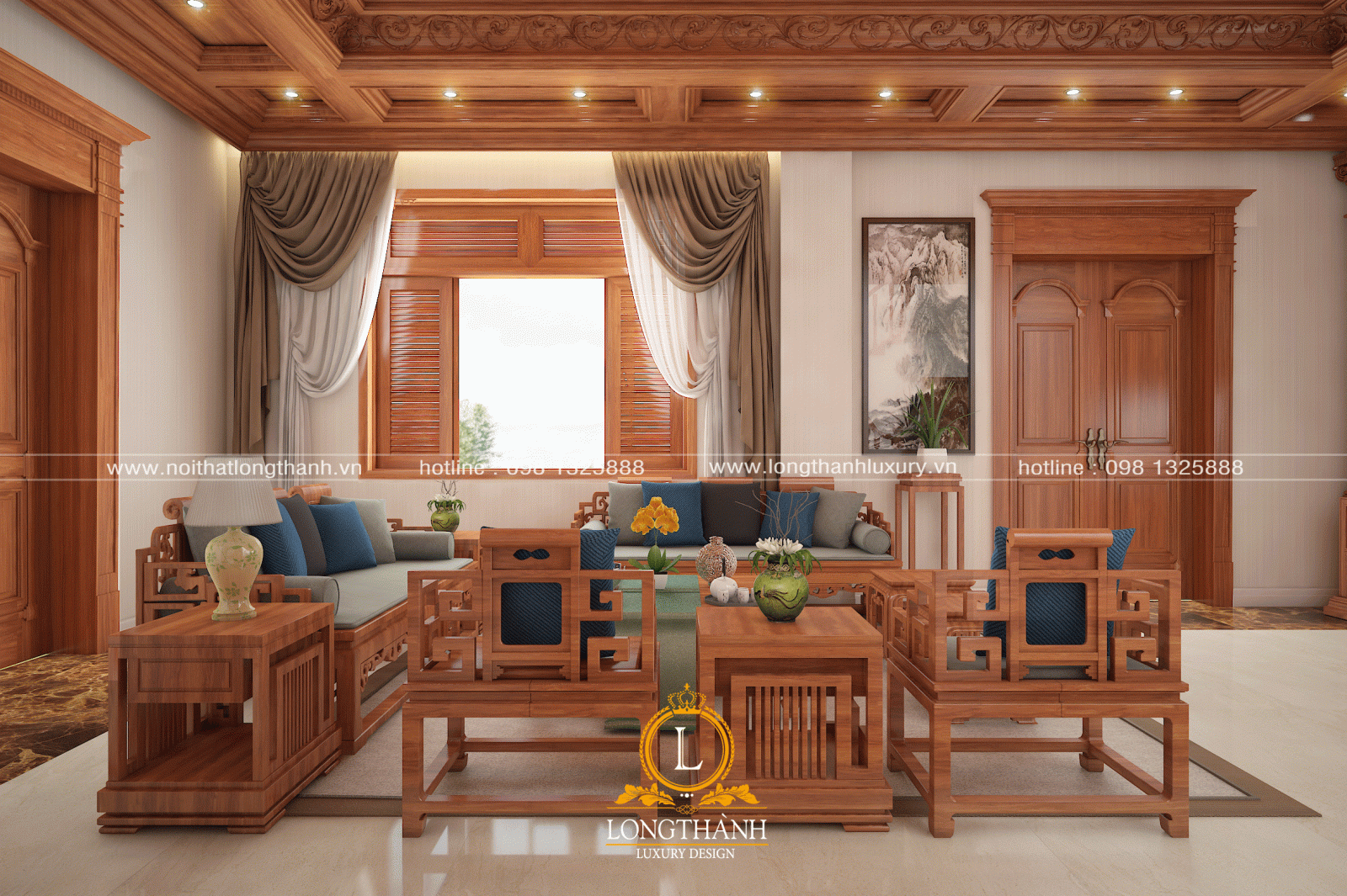 Bộ sofa gỗ hương tân cổ điển giản đơn, với những đường nét được tinh giản, gọn nhẹ