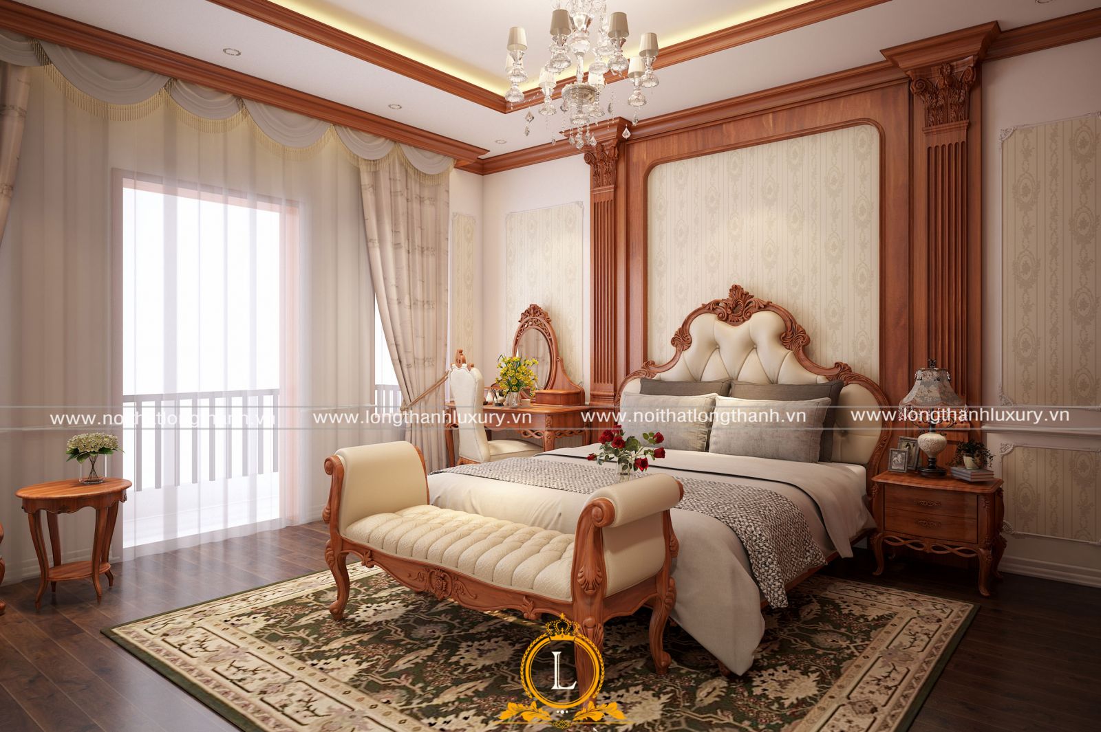 Thiết kế nội thất phòng ngủ master tân cổ điển rộng đơn giản mà tinh tế
