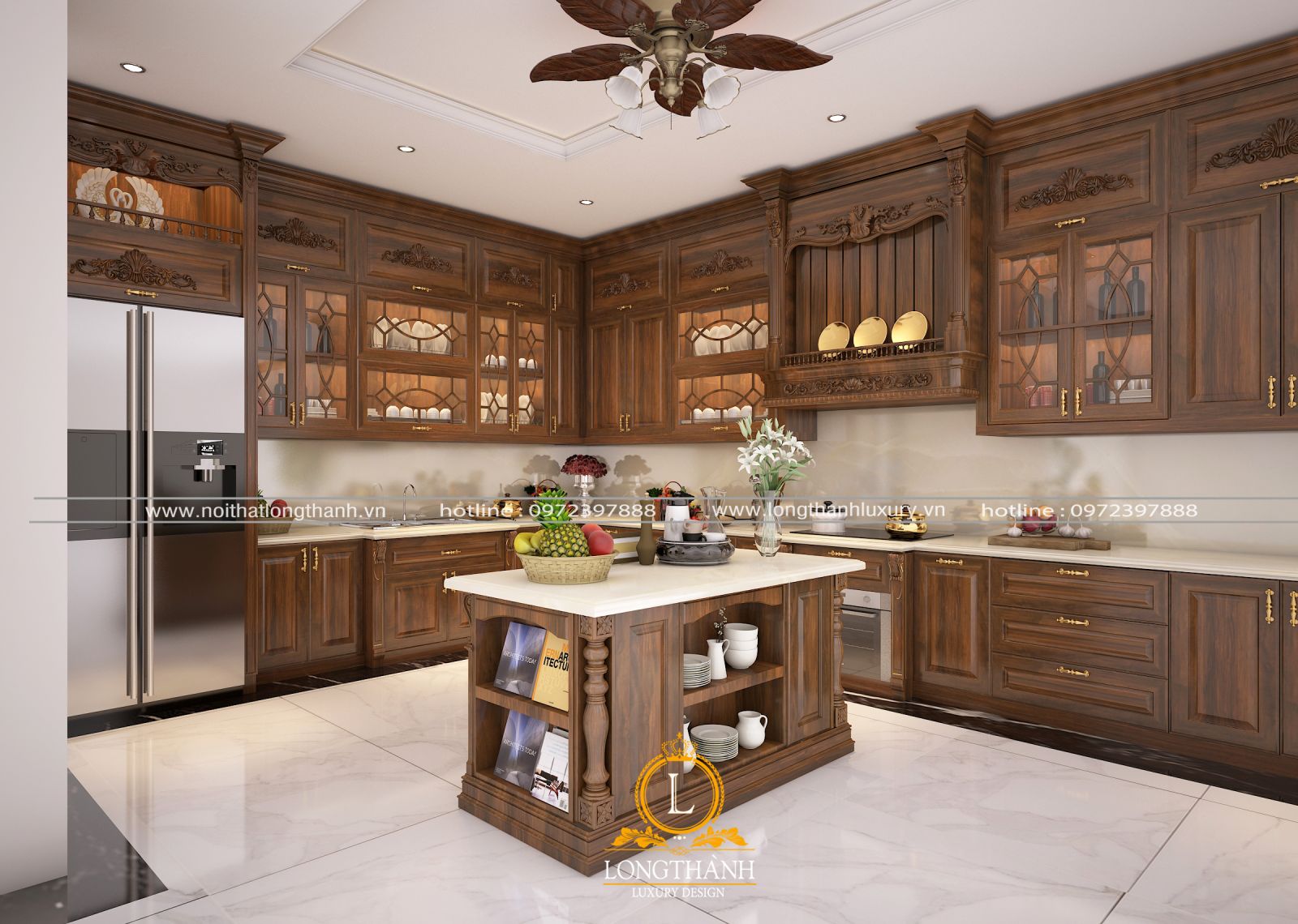Màu nâu gỗ tự nhiên nội thất phòng bếp nhẹ nhàng