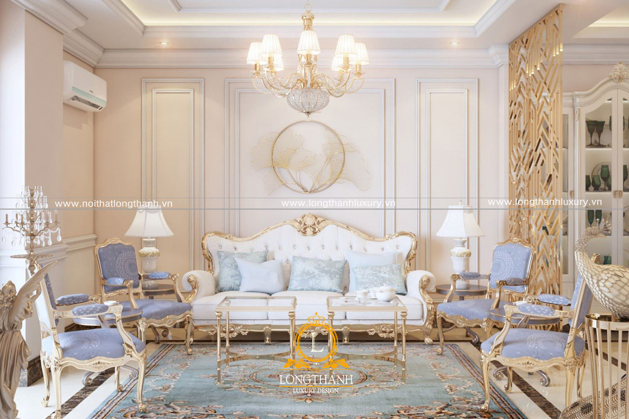 Sofa nhung phòng khách có màu tráng và màu lục mang đến cảm giác mát mẻ
