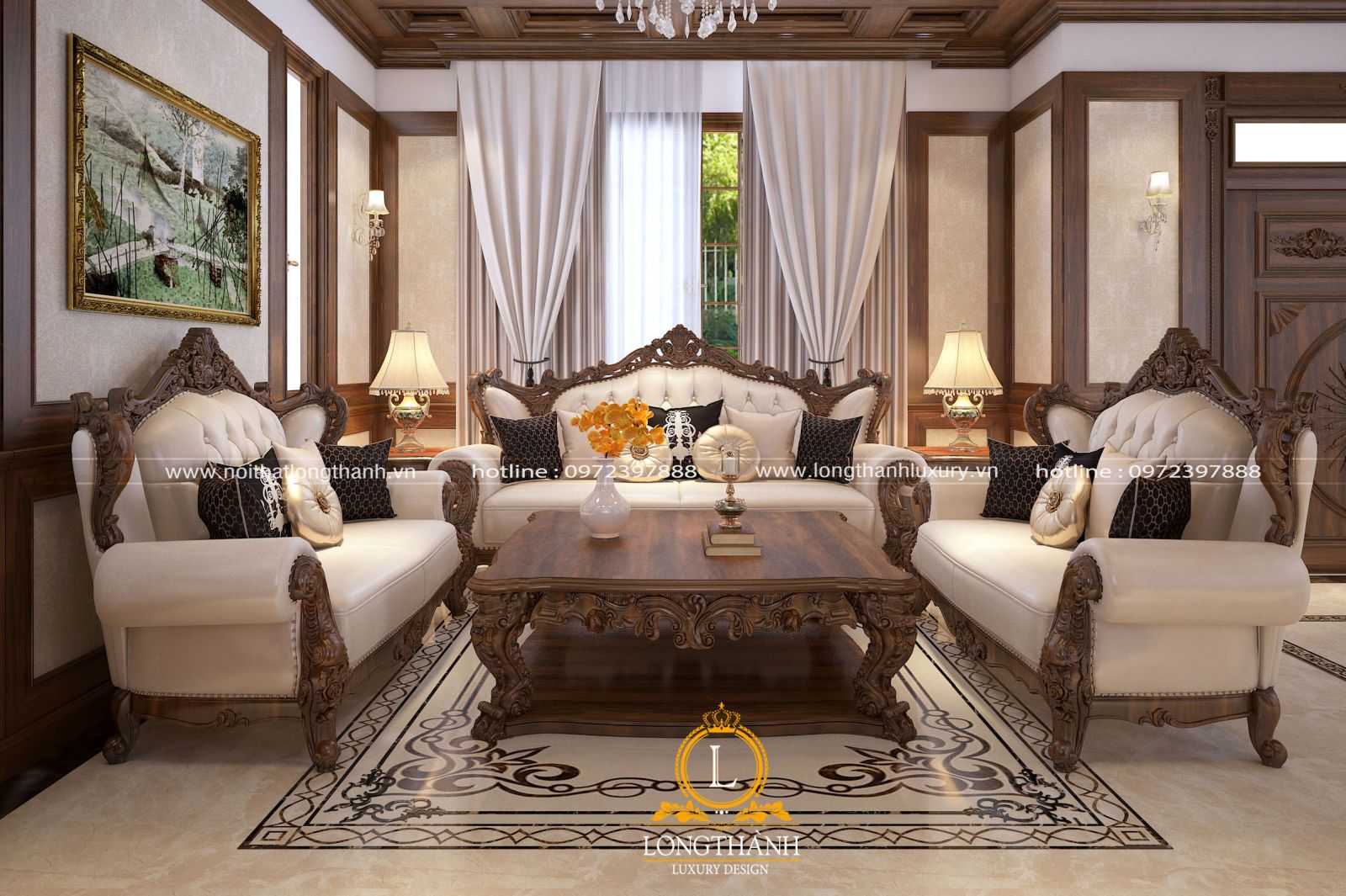 Mẫu sofa tân cổ điển cho phòng khách nhà biệt thự rộng