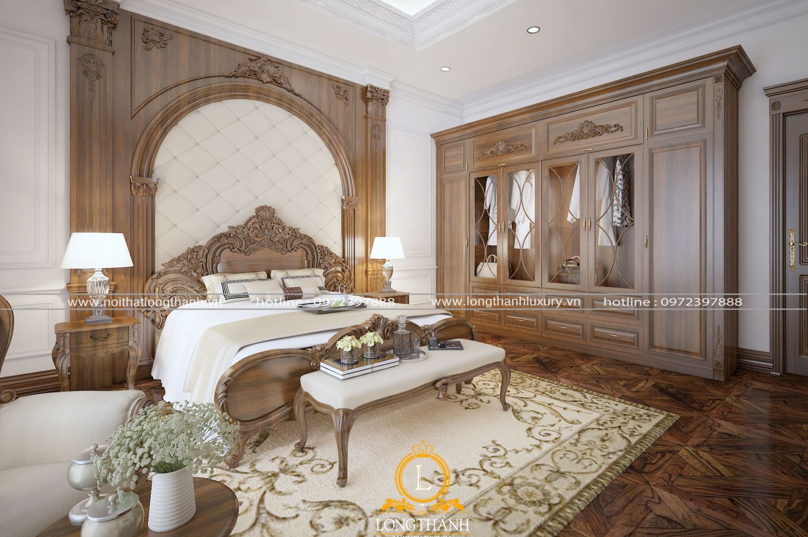 Một chiếc giường ngủ bằng gỗ tự nhiên có hương thơm tự nhiên