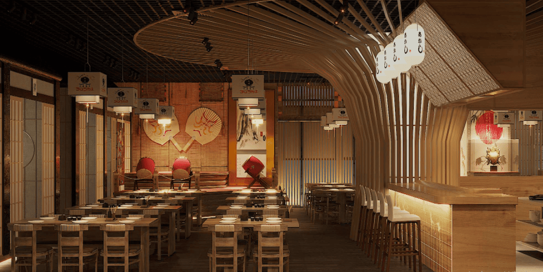 Phòng ăn ngồi ghế nhà hàng phong cách Nhật Bản