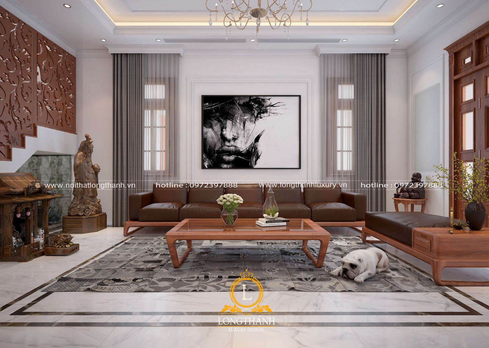 Phòng khách hiện đại liên hoàn bếp và ăn