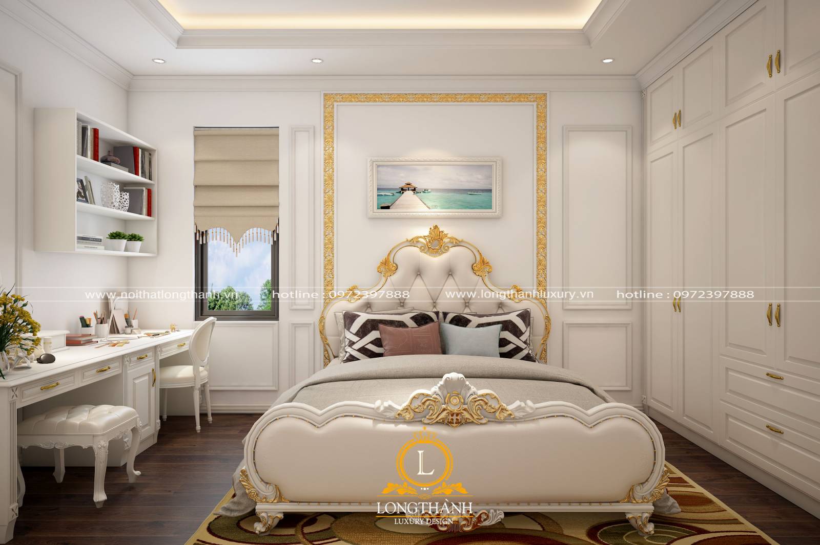 Phòng ngủ đẹp cho nữ màu trắng được trang trí độc đáo bắt mắt