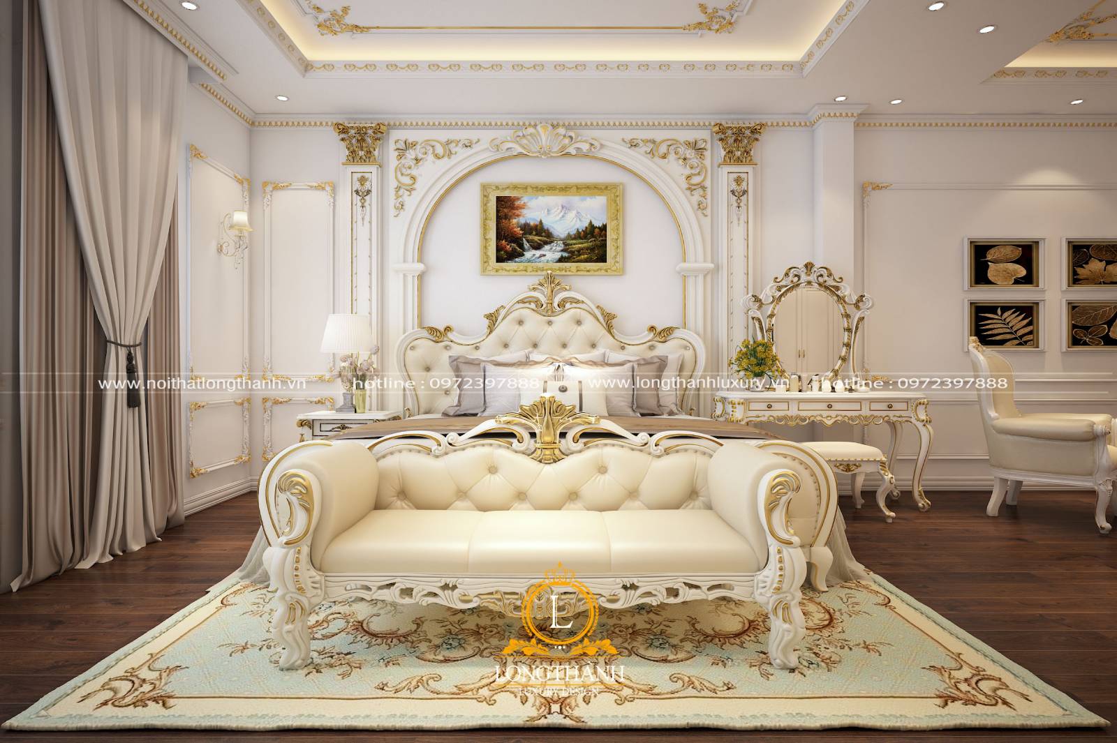 Phòng ngủ master tân cổ điển sơn trắng cho không gian rộng thoáng hơn