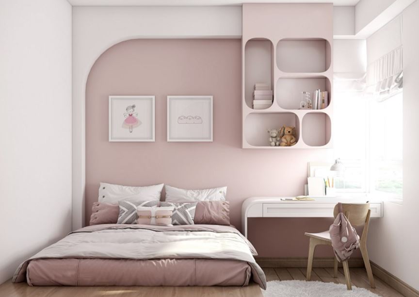 phòng ngủ màu hồng nhạt