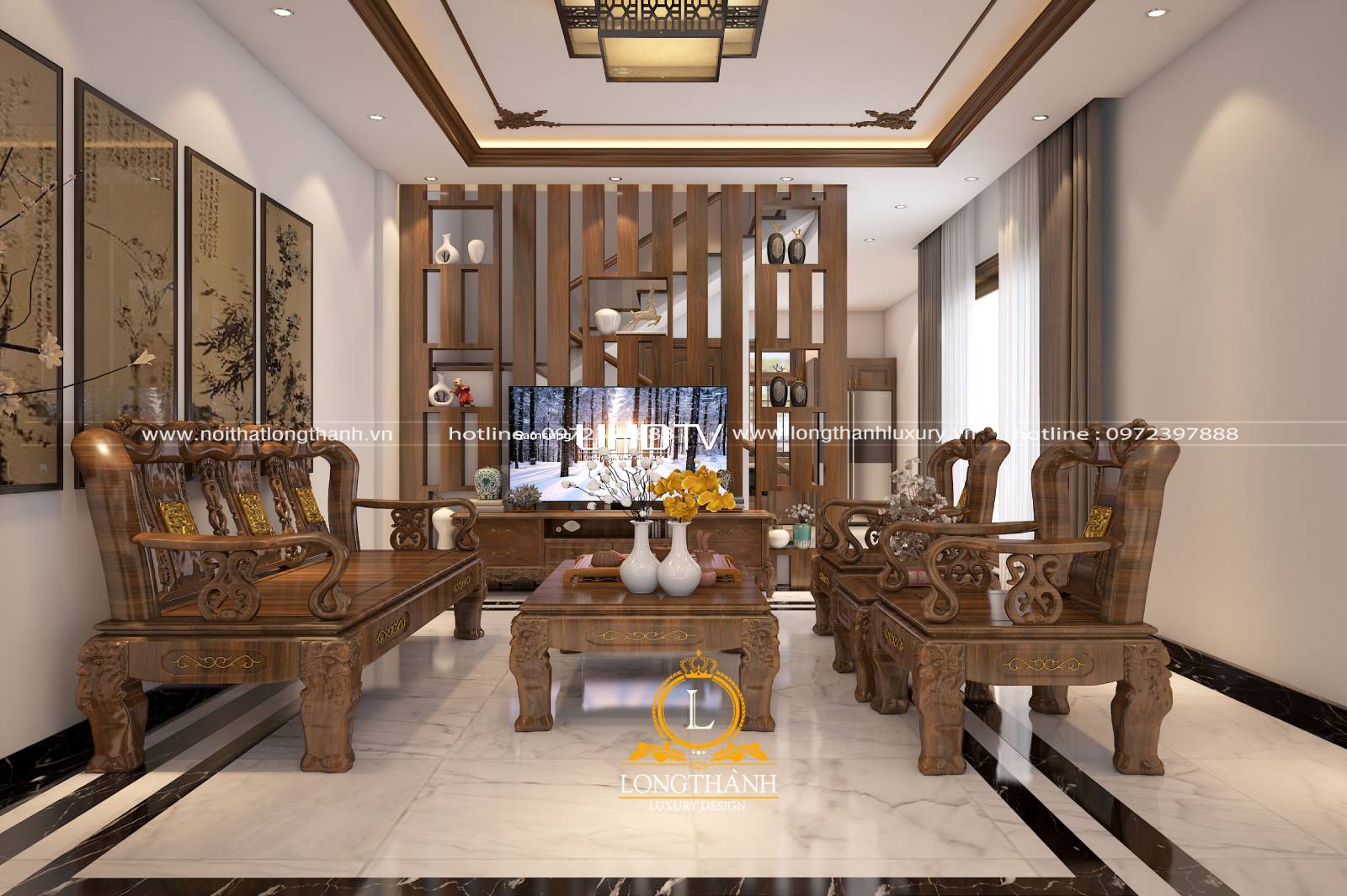 Sofa văng gỗ cho phòng khách phong cách cổ điển