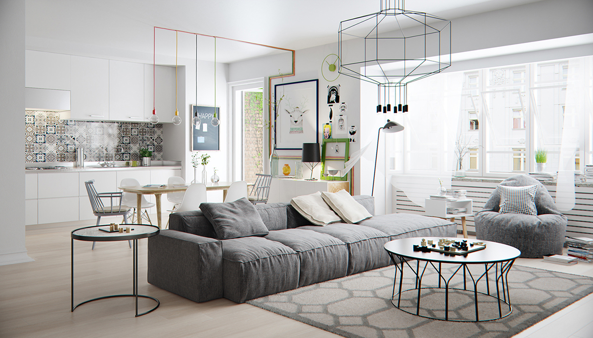 Thiết kế nội thất phòng khách mang phong cách Bắc Âu Scandinavian