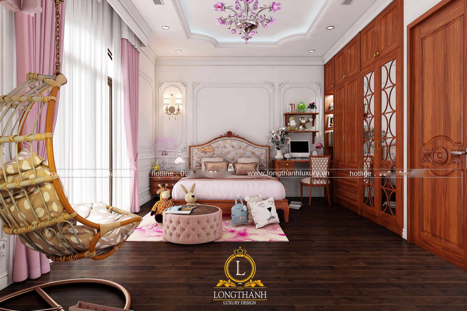 Không gian phòng ngủ được bài trí sang trọng mang màu sắc hoàng gia đẳng cấp