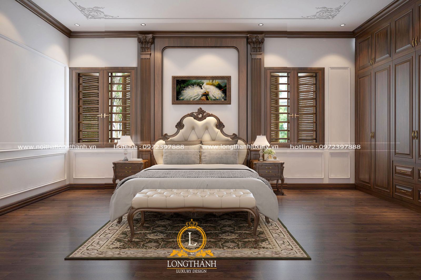 Cửa sổ phòng ngủ cũng được thiết kế một cách cân đối, hài hòa, làm tôn thêm vẻ đẹp cho phòng ngủ tân cổ điển