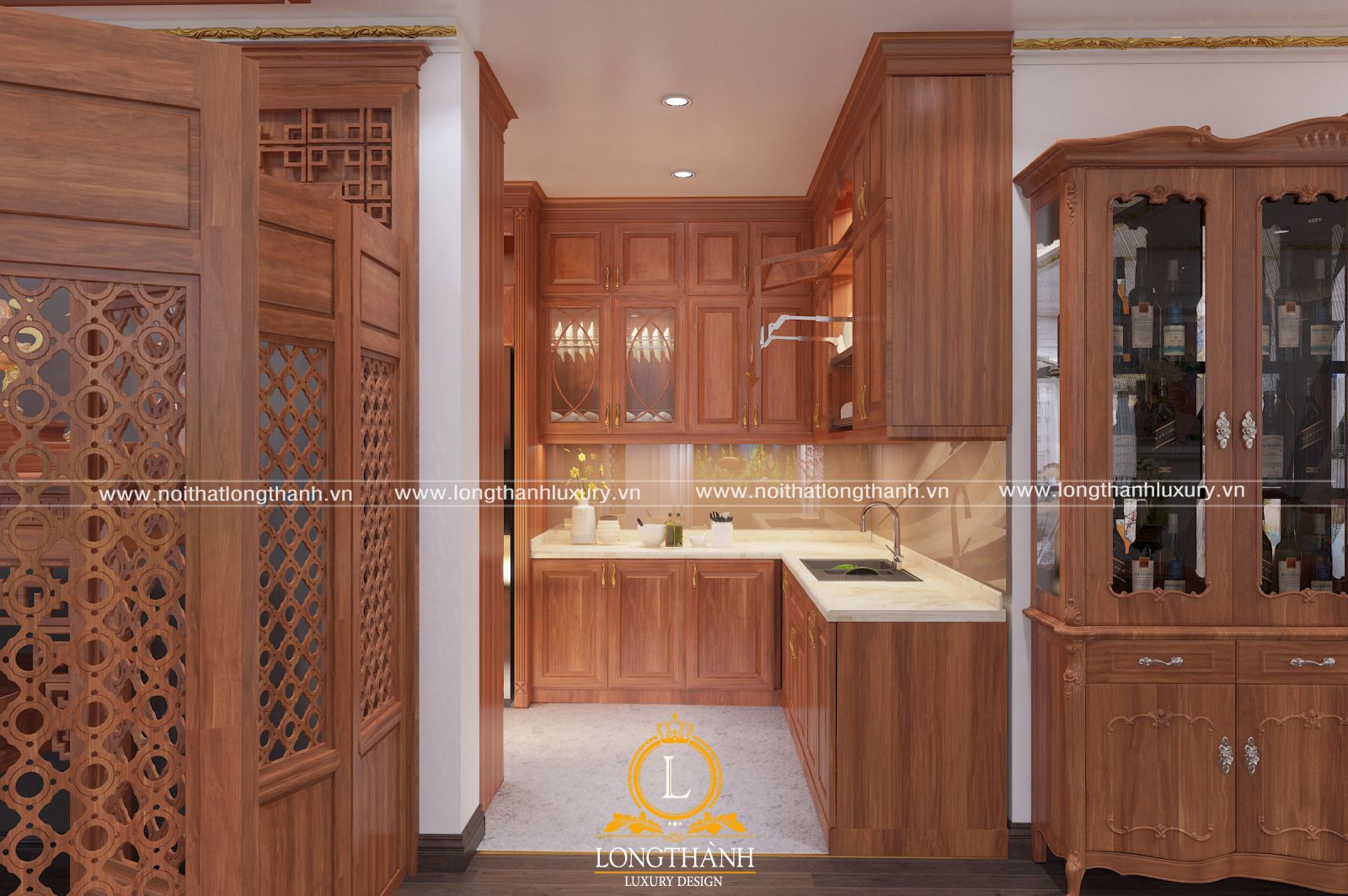 Thiết kế tủ bếp tân cổ điển cho không gian chung cư hẹp