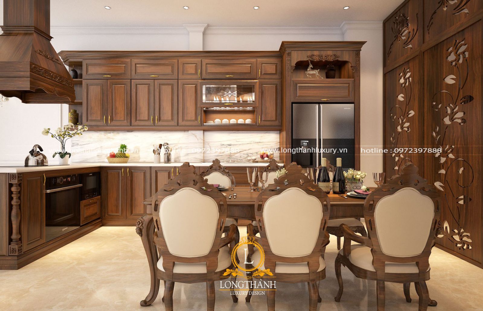 Tủ bếp được thiết kế theo phong cách tân cổ điển