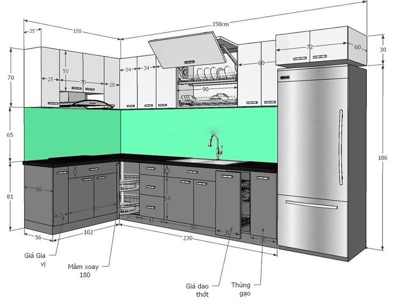 thiết kế tủ bếp dưới 