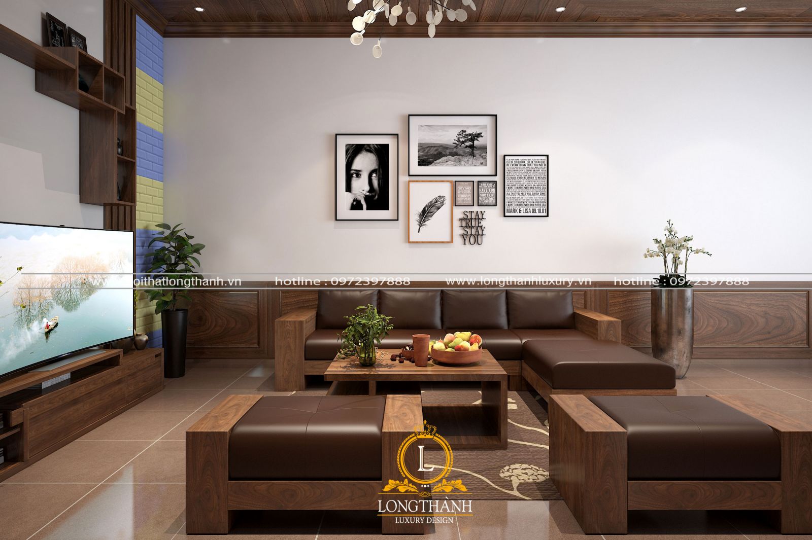 Sofa gỗ cho phòng khách nhà phồ hiện đại